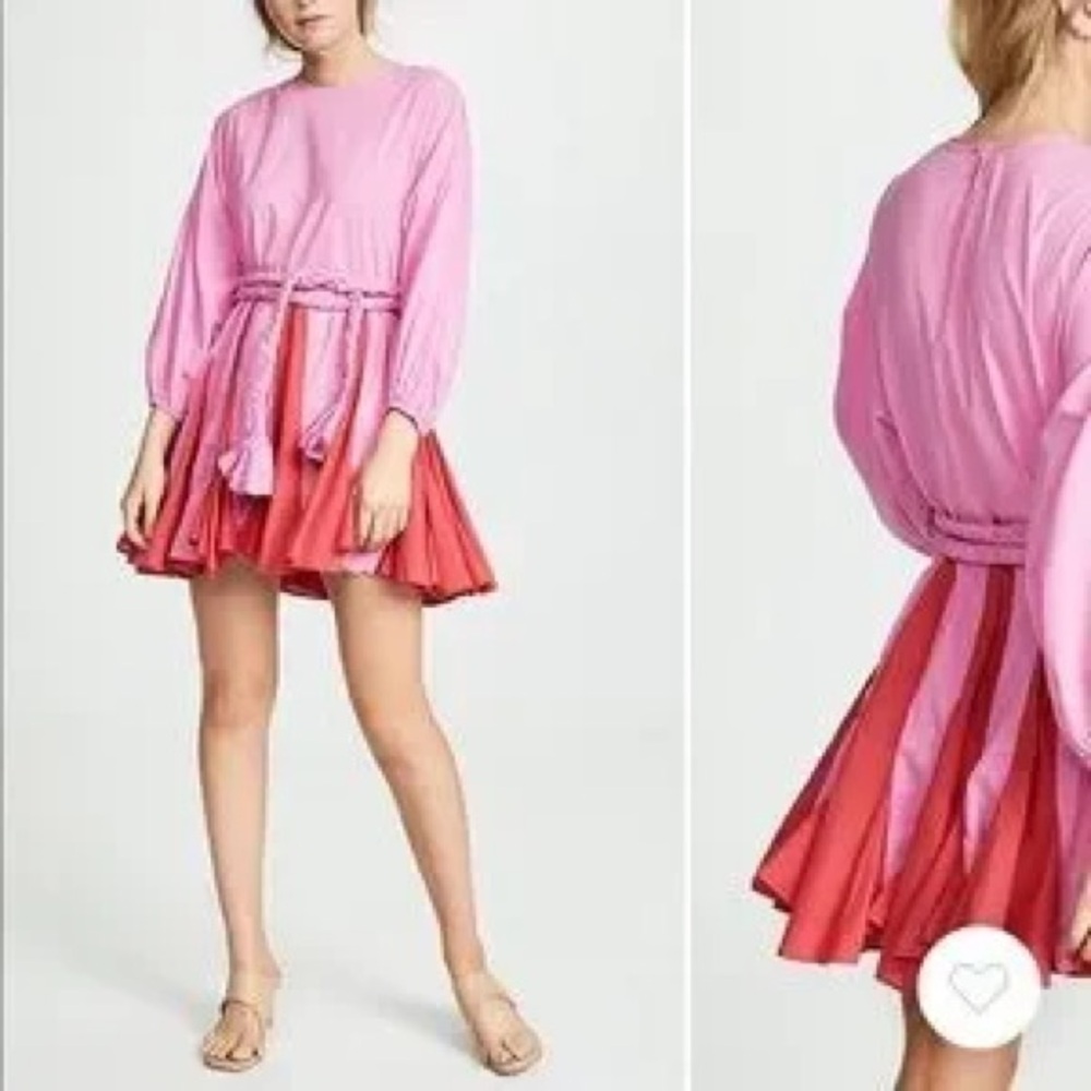 Rhode Ella pleated 100% cotton mini dress in prism pink Large